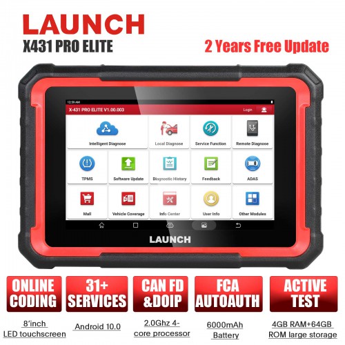 Launch X431 PRO Elite 8'inch Car Diagnostic Tool All System OBD OBD2 Scanner CAN FD/DOIP Active Test 32 Reset Coding Same Function as X431 V