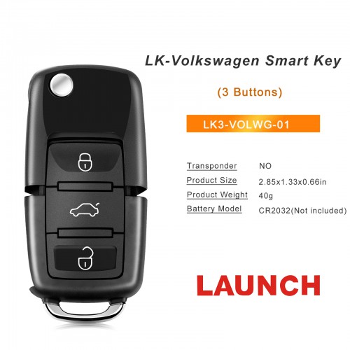 Launch LK-Volkswagen Smart Key (Folding 3-Button-Black) LK3-VOLWG-01 5Pezzi/Lot