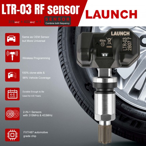 4pcs LAUNCH LTR-03 RF Sensor 315MHz & 433MHz TPMS Sensor Tool Metal & Rubber Spedizione Gratuita