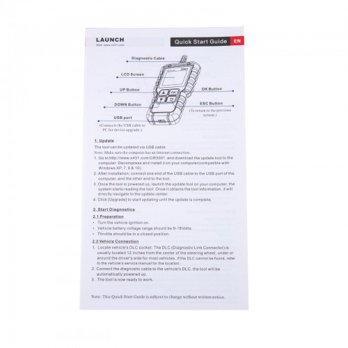 Originale Launch Creader 3001 OBDII / EOBD Code Scanner Supporta Lingue Stesse AL419 Aggiornamento Gratuito
