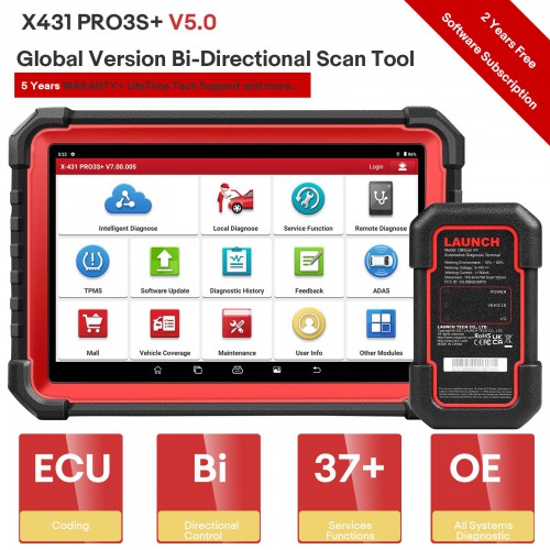 [EU Versione] LAUNCH X431 PRO3S+ V5.0 Bi-Directional Scan Tool, 37+ Reset Service, OE-Level Full System Bluetooth Diagnostic Scanner, ECU Coding
