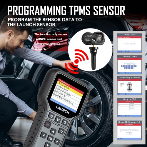 Launch CRT5011E TPMS Relearn Tool TPMS Sensor (315+433MHz) Support Read/ Activate/ Programming/ Relearn/ Reset/ Key Fob Test