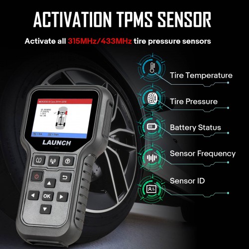 Launch CRT5011E TPMS Relearn Tool TPMS Sensor (315+433MHz) Support Read/ Activate/ Programming/ Relearn/ Reset/ Key Fob Test