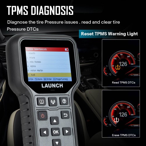 Launch CRT5011E TPMS Relearn Tool TPMS Sensor (315+433MHz) Support Read/ Activate/ Programming/ Relearn/ Reset/ Key Fob Test