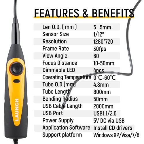 EU Speizione Launch X431 VSP-600 VSP600 Videoscope Camera Endoscope Flexible IP67 Waterproof for Launch X431 Scanners and Android Devices