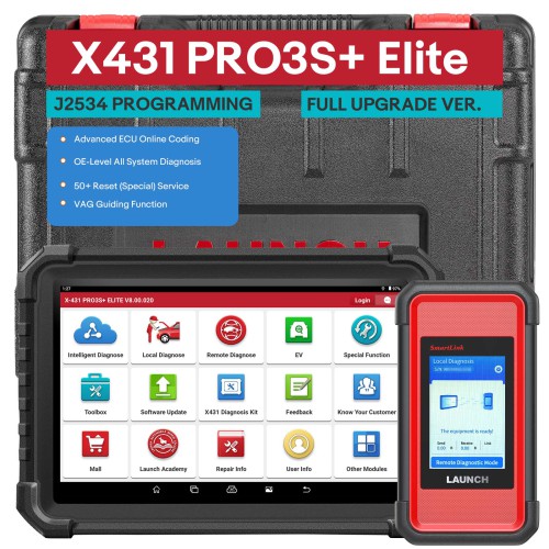 Launch X431 PRO3S+ Elite SmartLink Strumento di Scansione Bidirezionale con J2534, Mappa Topologica, oltre 60 servizi, codifica online FCA