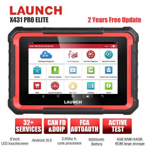 95% Nuovo-Launch X431 PRO Elite 8'inch Car Diagnostic Tool All System OBD OBD2 Scanner CAN FD/DOIP Active Test 32 Reset Coding Same Function as X431 V