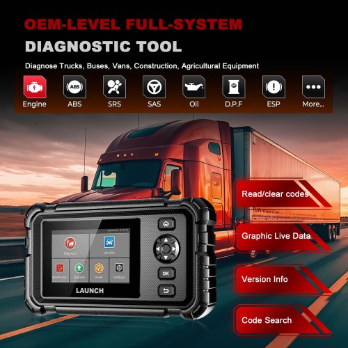 LAUNCH CRP129 HD V2 – Strumento di Diagnosi Professionale per Veicoli Commerciali e Camion, Configurazione Standard con 2 Anni di Aggiornamenti Gratis