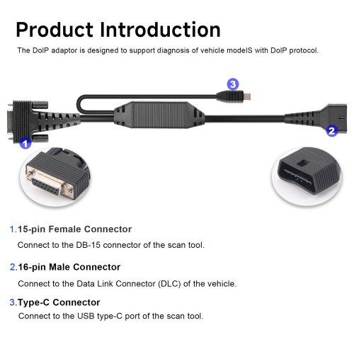Launch DoIP Cable 16Pin for DBScar 7 DBScar VII CRP919X BT/ CRP919E BT/ X431 Pro3 APEX/ ProS V5.0 Pro3 ACE Thinkdiag2 Diagnostic Scanner