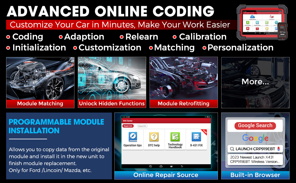 launch crp919e bt online coding
