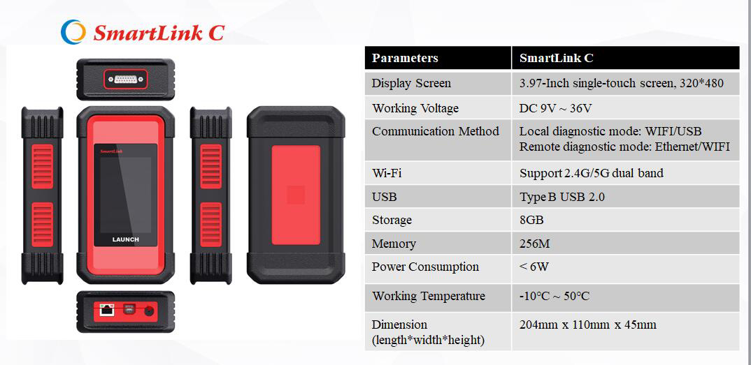 Launch X431 SmartLink C Technical Parameters